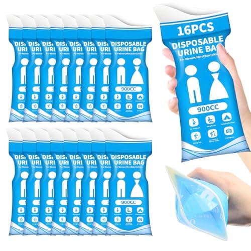 Yeria Disposable Urine Bags, 16 Pack 900ml Portable Urinal,Emergency Urine Bags for Men and Women,Travel Leak-Proof Pee Bags for Car, Camping, Outdoor