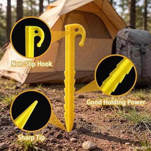20 PCS Plastic Tent Pegs Heavy Duty Tent Pegs Yellow Camping Spike Hook Durable & Lightweight Ideal for Camping Caravans Gardens 14.5cm Length — view 3