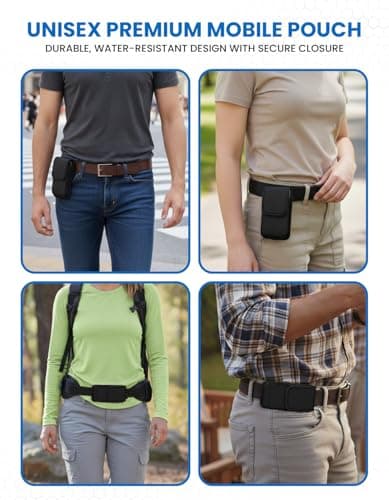 Laven & Ivory Cell Phone Pouch, Universal Phone Belt Holder with Adjustable Strap & Multiple Pockets, Nylon Holster Case with Belt Loop & Clip, Phone Pouch for 4.5-6.3 inch Smartphones (XL) — view 2