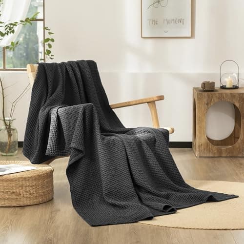 CHUFFED 100% Cotton Waffle Blanket Bed Throw Single Size-Throw Blanket for Bed Sofa Travel-Soft Lightweight Breathable Blankets and Throws for All Season Charcoal Throw 130x150cm — view 5
