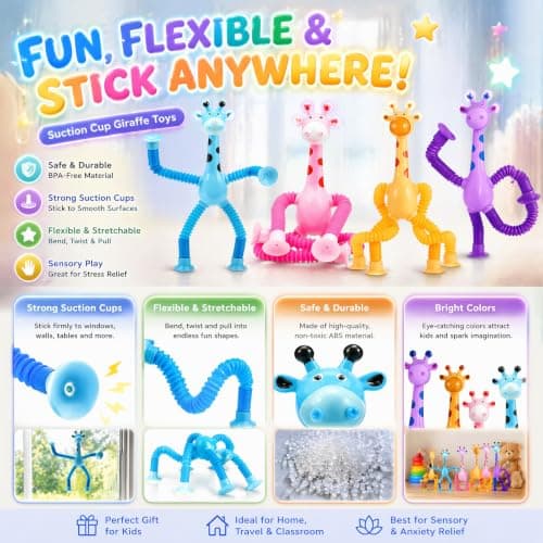 4 Pcs Telescopic Suction Cup Giraffe,Novel Kids Suction Cup Toys,Stretchy Telescopic Tube Shape Changing Knick-Knack, Decompress Educational Sensory Toys for Kids & Adult — view 4