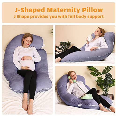 Chilling Home Pregnancy Pillow, 60 inches Full Body Pillow Maternity Pillow for Pregnant Women, Comfort U Shaped Zootzi Pillow with Removable Washable Velvet Cover(Grey, 60 x 28 inches, Full Size) — view 3
