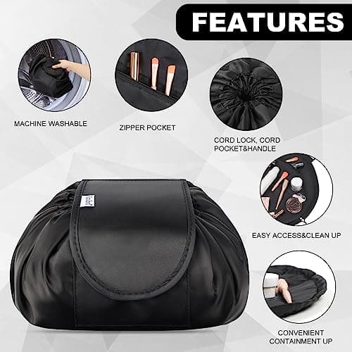 Vavabox Lazy Drawstring Makeup Bag, Flat Lay Cosmetic Bags (Light Black) — view 4