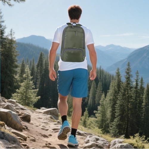 GUZHAIREN 30L Foldable Backpack, Waterproof Rucksack for Men Women, Green — view 6