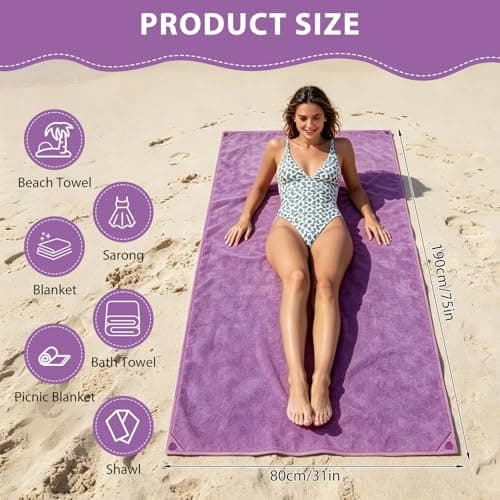 Indrnif Outdoor Magnetic Bath Towel 190 X 80 cm,Quick-Dry Sand-Resistant Beach Towel with Magnetic Closure,Oversized Microfiber Bath Towel for Travel, Swimming, Pool, Yoga, Hiking, Camping (purple) — view 2