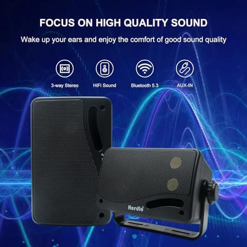 Herdio 3.5" Outdoor Bluetooth Speakers Wired Waterproof, 200W 3 Way Upgrade Premium Wall Mount Speakers, Durable Mountable Loud Sound System for Patio Indoor Deck Garage (Black Pair) — view 2