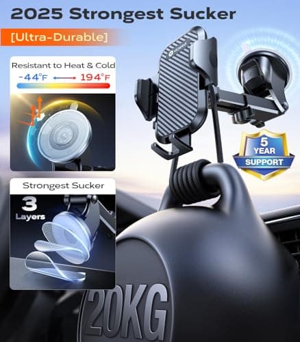 2025 BEST [Rally Racing-Grade] Car Phone Holder for Cars [95+LBS Strongest Suction] 3In 1 Dashboard Windscreen Vent Mobile Phone Holder for Car [Big phone & Thick Case Friendly] for iPhone Samsung — view 4