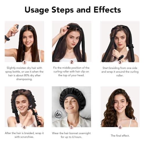 MZinge Heatless Hair Curler Set, Overnight Curling Rods 2 Sizes (1.5inch & 0.5inch) for All Hair Types, No Heat Damage, Complete Styling Kit with Sleep Cap & Storage Bag for women gifts (Black) — view 4