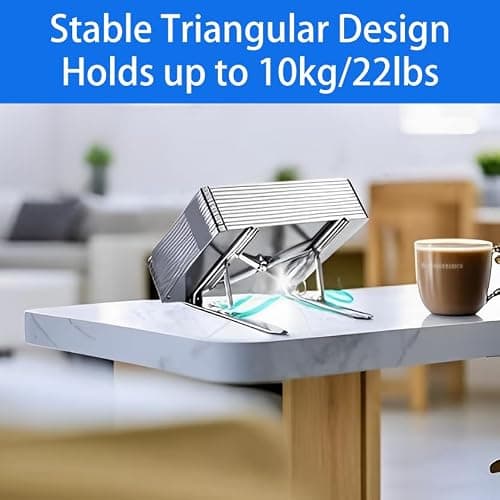 GrandMil Adjustable Laptop Stand for Desk – Foldable & Portable ABS+Silicone Desk Riser, Ventilated Cooling Holder for 10-17.3” Laptops & Tablets(Silver) — view 5