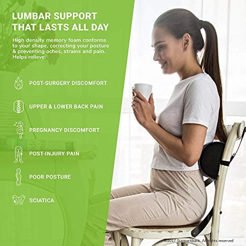 Supportiback Lumbar Support Cushion - Physiotherapist Designed with Optimum Density - 10X More Breathable Plant-Based Foam - Cooling Antibacterial Cover,Black — view 2