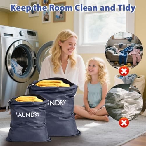 AOOTE Waterproof Travel Laundry Bag, 2 Pack Dirty Clothes Organizer with Zipper, 2 Sizes Foldable Dirty Clothes Storage Bag, Wet Bags for Travel, Swimming, Gym, Beach, Pool, Workout, Yoga, Navy Blue — view 5