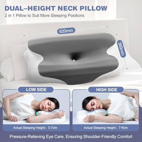 Roxanex 60D Cervical Memory Foam Pillow with Dual-Zone Support for Neck and Shoulder Pain with Removable Cooling Cover, Orthopedic Pillow for Side Back Stomach Sleepers — view 3