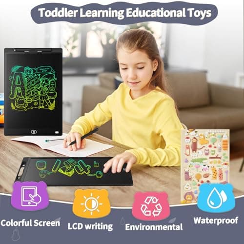 [2 Pack] Genialba 8.5 inch LCD Writing Tablet Colorful Screen Drawing Board Toddler Toys Learning Educational Toys Gifts for Birthday Christmas, for 2 3 4 5 6 7 Year Old Boys Girls, (White&Black) — view 3