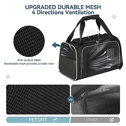 PETSFIT Cat Carrier for Kitten, Pet Carrier Airline Approved with Extendable Mat, Cat Travel Carrier Under 12 Lbs, Black — view 3