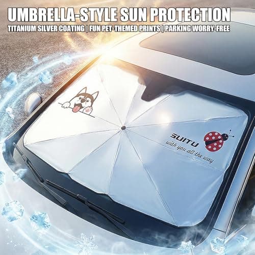 Car Sunshade Umbrella with Upgraded Straps and Oversized Storage Pouches for Travel Use Car Shade Umbrella — view 3