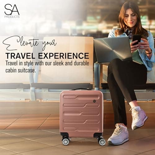 SA Products Rose Gold Cabin Suitcase 45x36x20cm - Lightweight Hardshell Carry On Luggage with 4 Spinner Wheels, Telescopic Handle - Cabin Bag with Divider Pocket, Travel Case with Spacious Interior — view 4