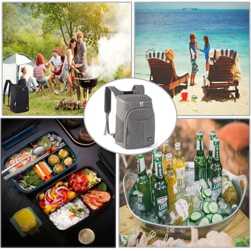 QINGLOU 25L Insulated Cool Backpack Rucksack Cooler Waterproof Insulated Soft Lunch Cooler Backpack Lightweight Leakproof Cooler Bag for Men Women to Work, Picnics, Hiking, Camping, Beach (Grey) — view 5
