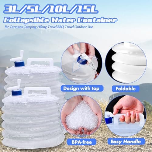 TBIBINWP Water Container, 3L/5L/10L/15L Collapsible Water Carrier with Tap, Folding Water Bucket, BPA-Free, Portable Water Tank, Perfect for Hiking Camping BBQ Picnic Outdoor Use (5L) — view 2