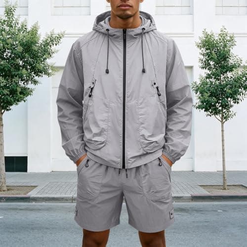 Mens Tracksuit 2 Piece Rain Jacket Cargo Shorts Set Waterproof Windbreaker — view 5