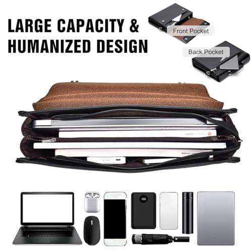 FANDARE Laptop Briefcase Men Notebook Case PU Leather Document Case Cross-Body Shoulder Messenger Bag 12.9 inch Laptop Handbag Work Travel Business School Professional Waterproof Bag Black — view 4