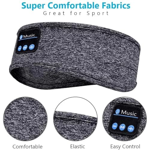 WESEN Sleep Headphones, Soft Headband for Sleeping and Sport, Wireless Headband with Stereo Speakers, Bluetooth Music Headphones with Microphone for Dad/Mom/Her/Him/Travel/Running (Grey) — view 3