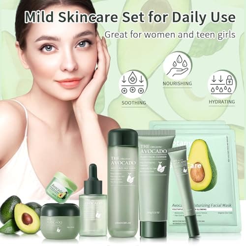 Avocado Skin Care Set, 9-In-1 Travel Skincare Kits for Hydrating & Soothing Skin, Daily Care Routine Kit with Avocado, Anti Aging Facial Kit for Women, Reduces Acne, Fine Lines & Wrinkles. — view 6