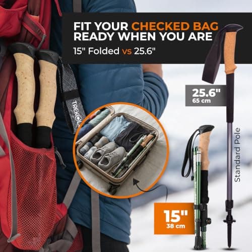 Trekology Trek-Z Collapsible Hiking & Trekking Poles - Balance Support for Seniors, Women, and Men, 2pc Per Set (Trek-Z Green, 115-135cm for Height: 5’5” to 6’5”) — view 2