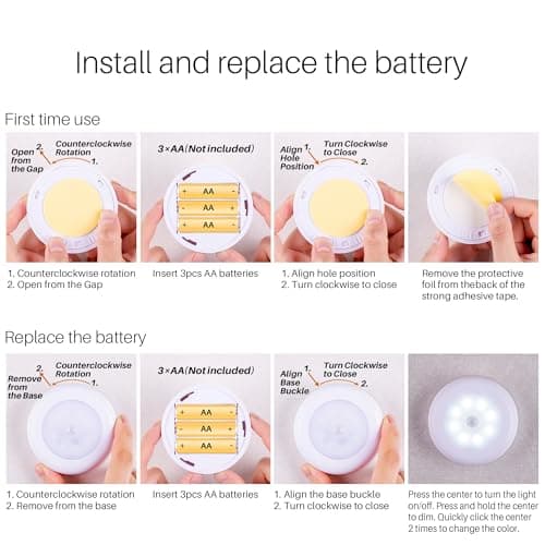 STAR-SPANGLED 3.1” LED Motion Sensor Light Indoor AA Battery, 3 Pack White — view 6