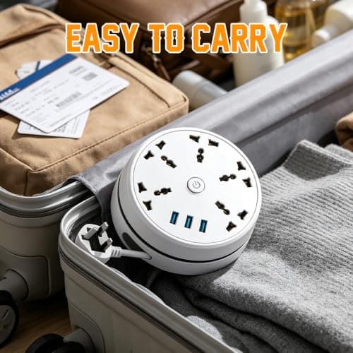 BIZOI Extension Lead With USB Slots, 5-Outlet Surge Protector Power Strip with 3 USB Ports, 2.8m Safer Plug Extension Socket, 2500W 10a Muti Power Strip, Rollable Retractable Travel Extension Lead — view 4