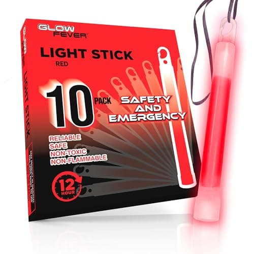 Glow Fever Glow Sticks Bulk, Emergency Safety Military 6'' Lightsticks, Light Up Ultra Bright With 12 Hours Duration For Hiking Party Camping Blackouts Hurricane Shelter Survival Kit (Red, 10PCS) — view 3