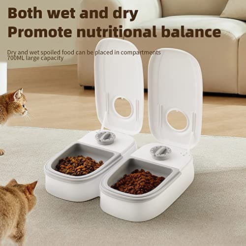 Automatic Pet Feeder with 48H Timer,Dry and Wet Food Dispenser for Cats Small Dogs,Portable Pet Feeder Station for Home Travel (Grey,2 Bowl) — view 3