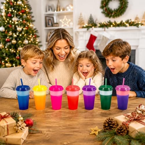 7 Pcs 12 oz Colour Changing Cups Reusable Tumblers with Lids and Straws — view 5