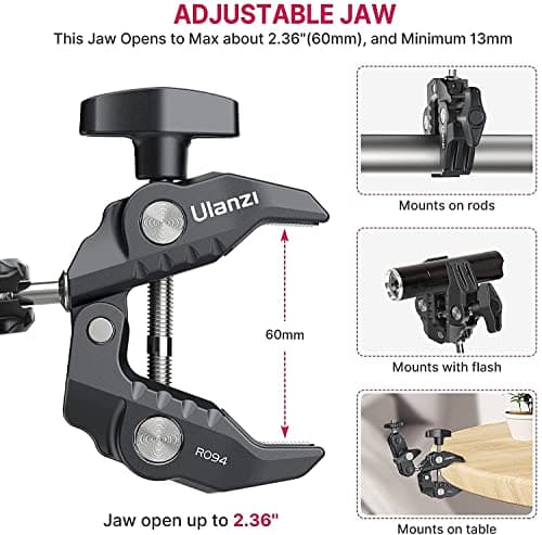 Ulanzi Super Clamp Camera Clamp Mount with Phone Holder and 360° Ballhead Magic Arm Adapter with 1/4" & 3/8" Thread — view 5