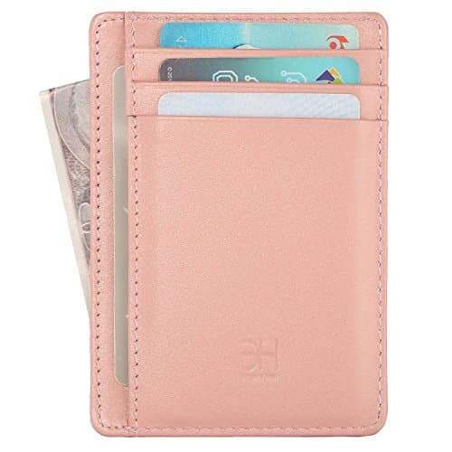 Slim RFID Blocking Card Holder Minimalist Leather Front Pocket Wallet for Women, Rose Gold, M, Minimalist