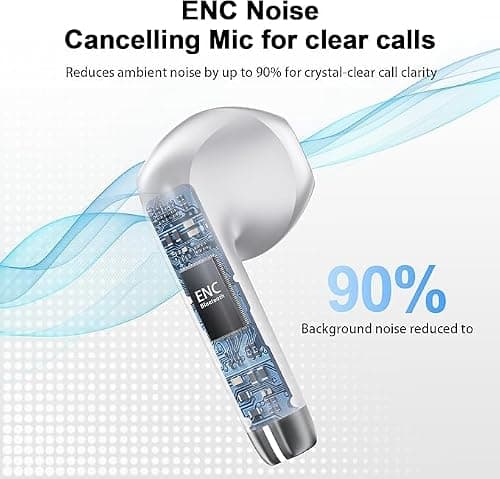 HOIFA Wireless Earbuds, Bluetooth 5.4 Headphones with 4 ENC Noise Cancelling Mic, 50H Playtime, HiFi Stereo Deep Bass, IP7 Waterproof Bluetooth Earphones,Bluetooth Earbuds Dual LED Display,Silver — view 4