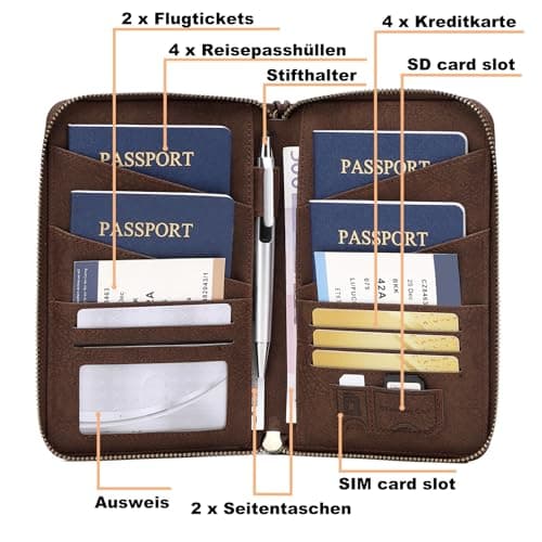 Toctax Passport Holder Travel Wallet for Family, RFID Passport Wallet Travel Document Holder for Men and Women (Coffee) — view 2