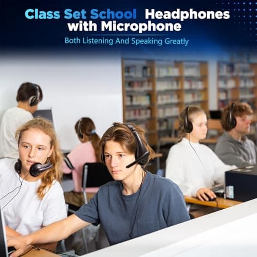Yunsailing 10 Pack Bulk Classroom Headphones with Microphone Students Wired School Class Set Headphones for School Library Computer Office Adults 3.5 Jack Universal Plug (Black) — view 3
