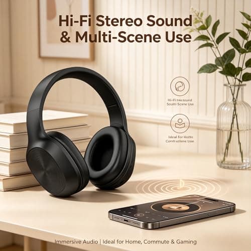 MGHOAQFRK Wireless Bluetooth 5.3 Over-Ear Headphones, Foldable Noise Cancelling Headset with Soft Ear Cups, Long Battery Life, Hi-Fi Stereo Sound & Low Latency, for Sports/Work — view 2