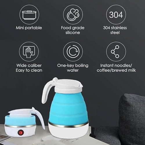Collapsible Kettle Travel Kettle Collapsible Kettle Camping Kettle Mini Foldable Electric Kettle Suitable Portable for Home Travel and Camping (Blue) — view 6