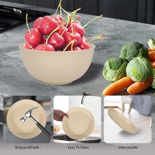 Camping Plates, Unbreakable Dinner Sets for 6, 18 Pcs Plastic Picnic Set for Party, Home & Picnic, Lightweight Microwave & Dishwasher Safe Camping Cutlery for (Beige White) — view 5