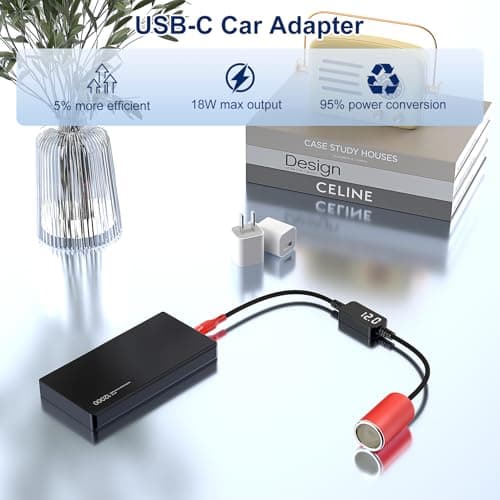 J&D USB C to 12V Cigarette Lighter Adapter, USB C DC 12V 18W Car Cigarette Lighter Socket Converter Cable for Dash Cam, GPS, Driving Recorder, Supports Voltage Display, Red, 1.5 Meter — view 6