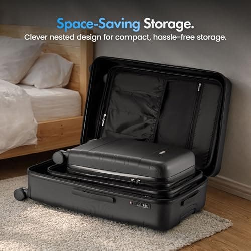 VonHaus Suitcase Set - Black Luggage Set for Travel - 3 Piece Lightweight ABS Hard Shell Suitcases - Telescopic Handle & Double Spinner Wheels - TSA Lock & Anti-Theft Zip - Large, Medium & Cabin Bag — view 5