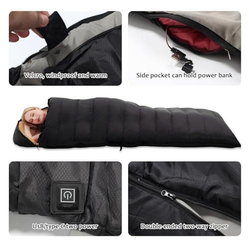 Heated Sleeping Bags for Adults Camping Cold Weather, 95–149°F for 4-Season — view 6