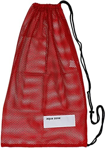 aqua zone Drawstring Sports Equipment Mesh Bag for Swimming Beach Diving Travel Gym (Red)