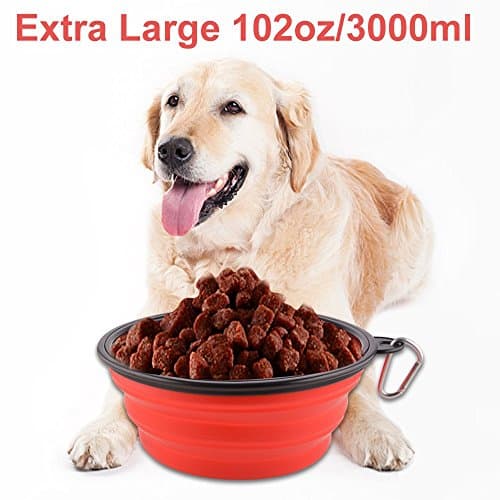 Extra Large Collapsible Dog Bowl, 3L XL Travel Dog Bowl, Foldable Travel Water Dish, 102oz X-Large Portable Collapsable Traveling Bowls with Carabiner for Dogs Walking, Hiking (Red) — view 2