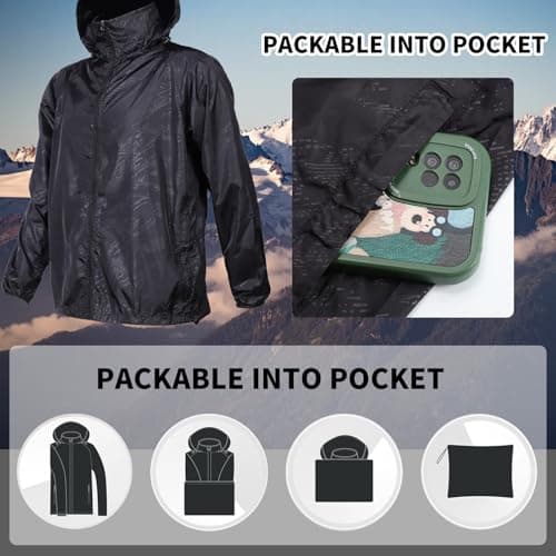 Mayoii Lightweight Waterproof Jacket for Men and Women Packable Windbreaker Raincoat, Breathable Hiking Shell Waterproof Jacket Womens Outdoor Gear (UK, Age, One Size, Regular, Standard, Black-L) — view 4