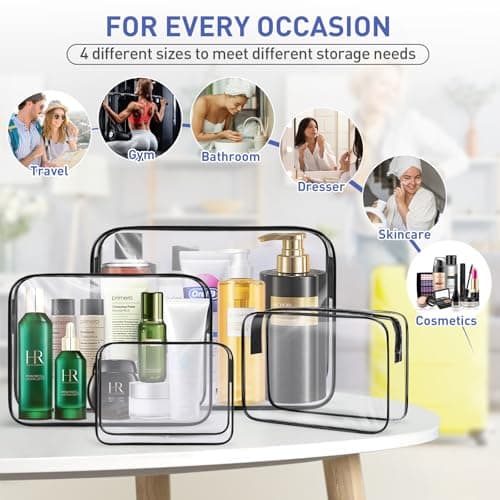 Lychico 4-Pack Makeup Bag, TSA Approved Clear Travel Toiletries Bag, Waterproof Cosmetic Bag with Zipper, Travel Essentials for Toiletries & Cosmetics — view 5