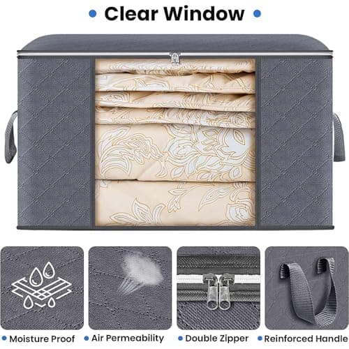 Gziztx 6 Pack 90L Storage Bags, Large Capacity Clothes Storage Boxes with Lid and Zipper, Foldable Clothes Packing Boxes with Reinforced Handle Breathable Thick Fabric for Clothing, Bedding, Blankets — view 2