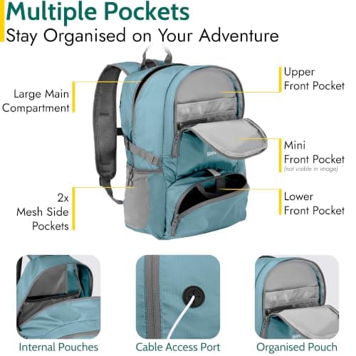 Trail Foldable Backpack, Lightweight Packable Rucksack, 20L, Teal — view 3
