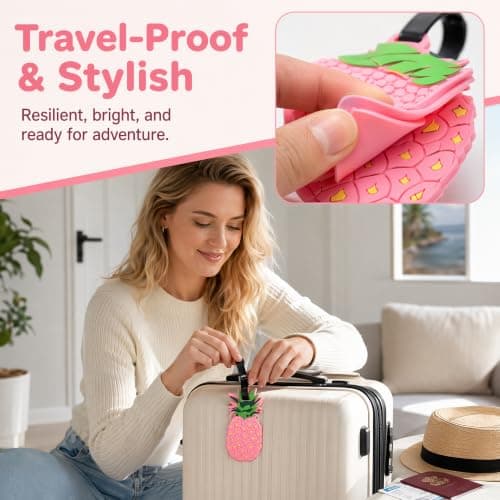 2PCS Silicone Luggage Tags Cute Pineapple Flamingo Luggage Tags for Travel Suitcase Pink Summer Name Tags Silicone Suitcase Labels, Cartoon Travel Baggage Handbag Identity ID Labels for Women Girls — view 4